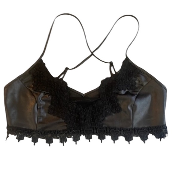 Signature 8, faux leather, lace black, bralette, Small - Picture 6 of 6